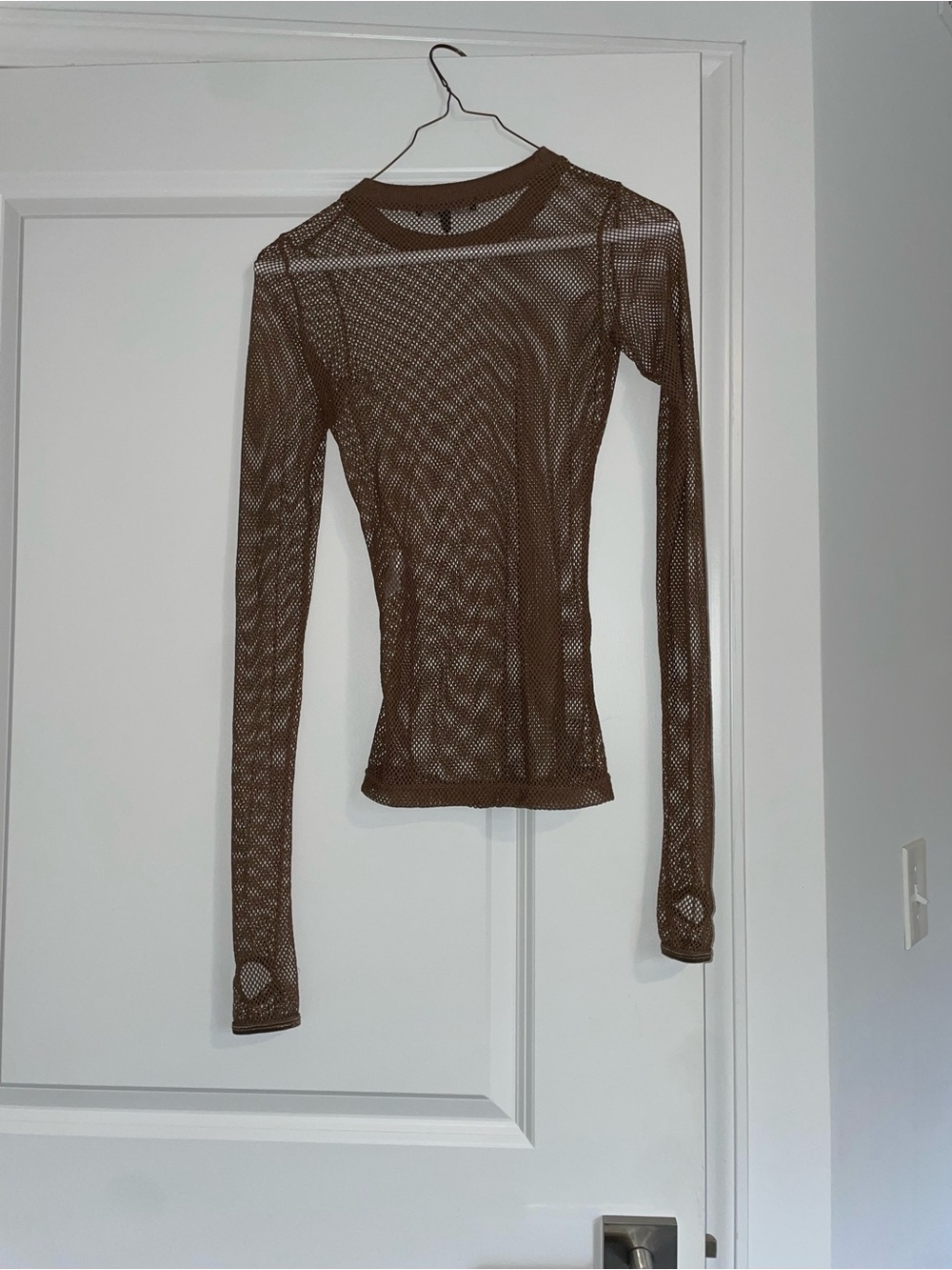 Brown Sheer Mesh Long-Sleeve Top with thumb holes xxs
